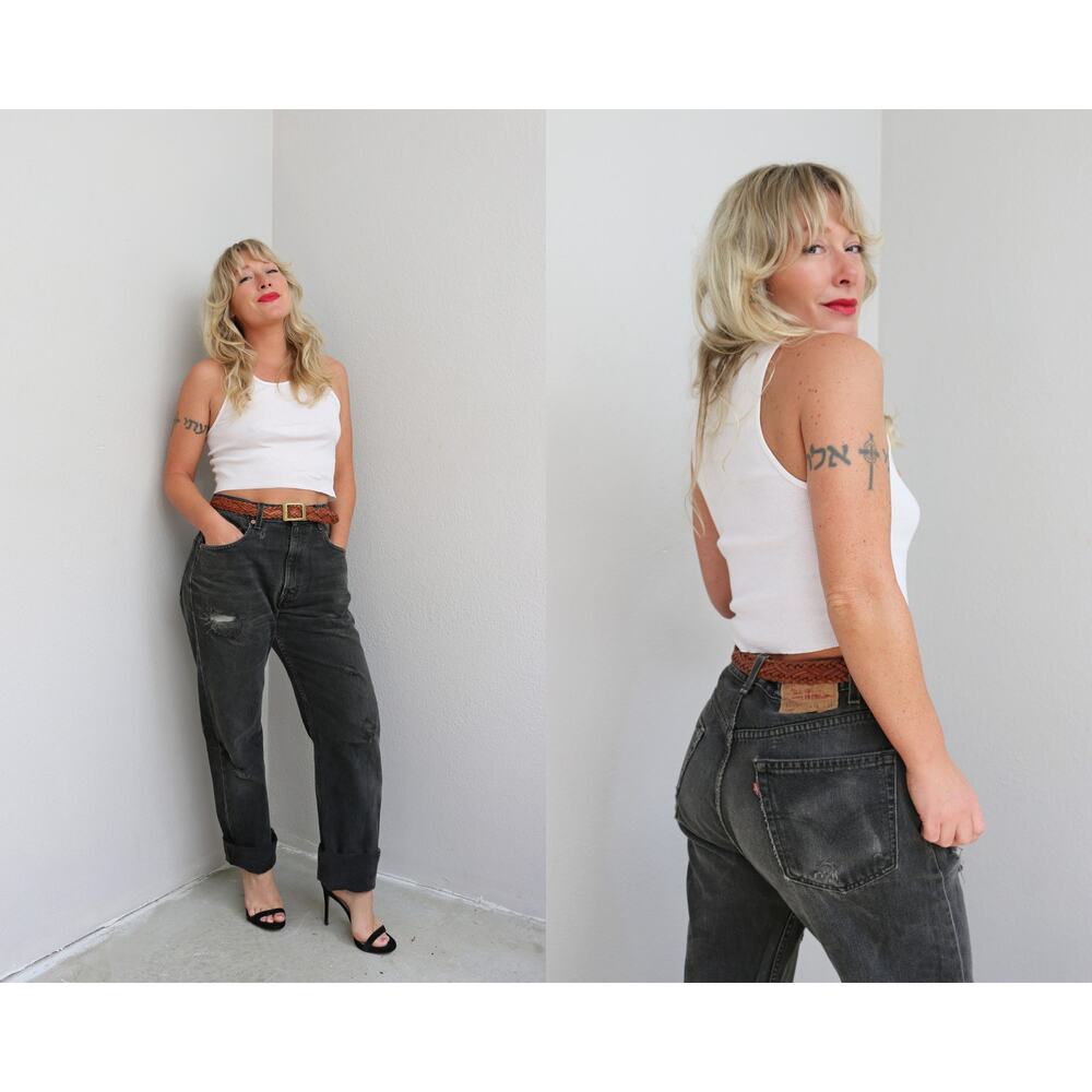 1990's Vintage 505 Levi's Black Distressed Jeans ~ Women's MD ~ 32" to 33" Waist